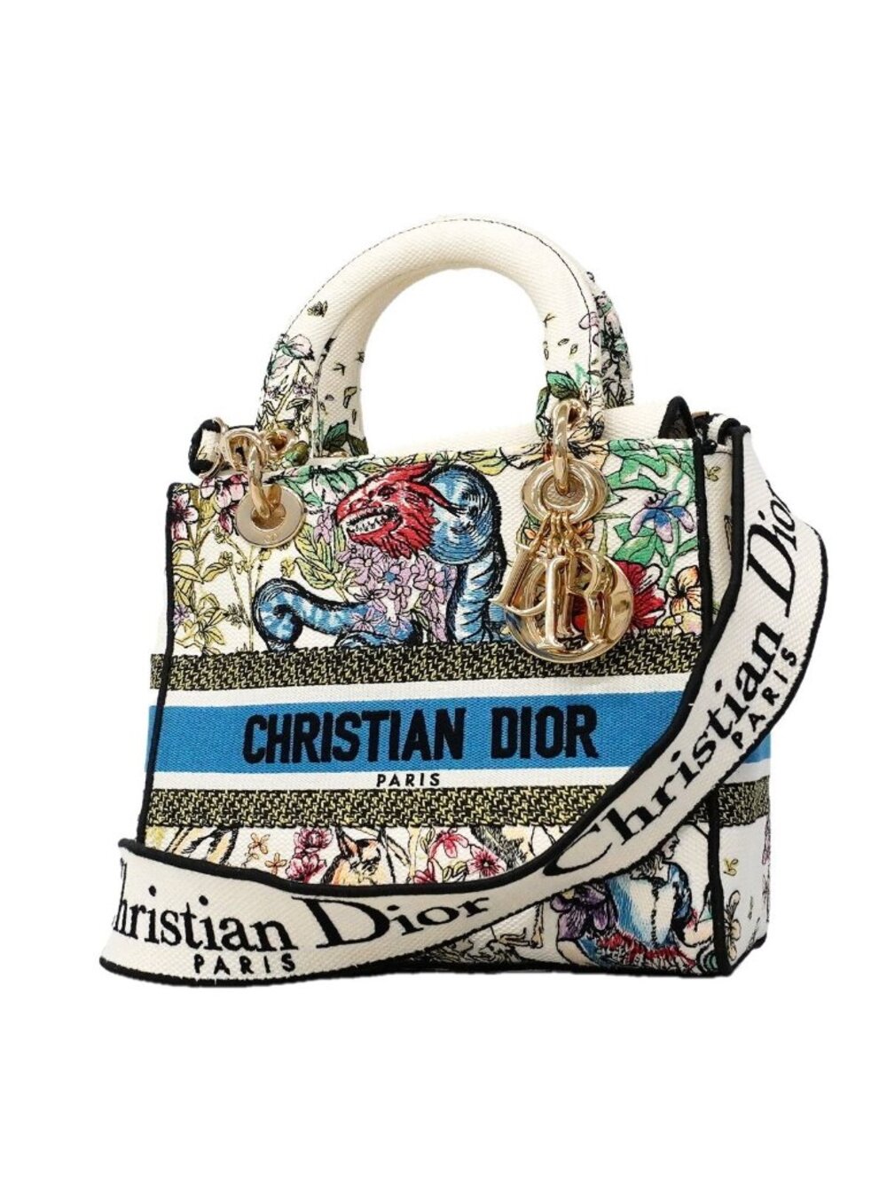 Dior Handbag Lady D Light Canvas Multicolor Champagne Gold 2-Way Bag